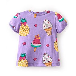 Babyhug Cotton Knit Half Sleeves Capri Nightsuit with Icecream Print - Purple
