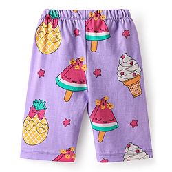 Babyhug Cotton Knit Half Sleeves Capri Nightsuit with Icecream Print - Purple