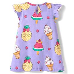 Babyhug Cotton Knit Half Sleeves Capri Nightsuit with Icecream Print - Purple