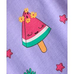 Babyhug Cotton Knit Half Sleeves Capri Nightsuit with Icecream Print - Purple