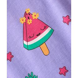 Babyhug Cotton Knit Half Sleeves Capri Nightsuit with Icecream Print - Purple