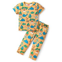 Babyhug Cotton Knit Half Sleeves Co-ords Night Suit with Nautical Theme Print - Yellow