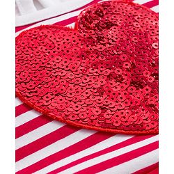 Babyhug Single Jersey Knit Cap Sleeves Frock with Stripes Sequined Heart & Sling Bag - Red