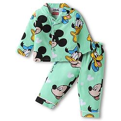 Babyhug Disney Single Jersey Knit Full Sleeves Night Suit With Mickey Mouse Family Print - Sea Green