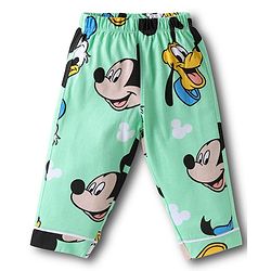 Babyhug Disney Single Jersey Knit Full Sleeves Night Suit With Mickey Mouse Family Print - Sea Green
