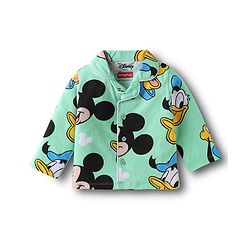 Babyhug Disney Single Jersey Knit Full Sleeves Night Suit With Mickey Mouse Family Print - Sea Green