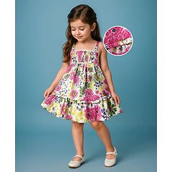 Babyhug Rayon Woven Sleeveless Frock With Floral Print - White