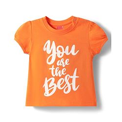 Babyhug Cotton Knit Half Puffed Sleeves Capri Night Suit with Text & Floral Print - Orange