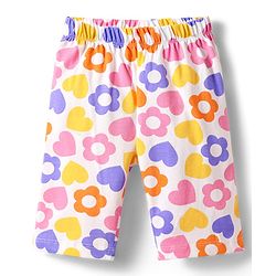 Babyhug Cotton Knit Half Puffed Sleeves Capri Night Suit with Text & Floral Print - Orange