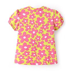 Babyhug Cotton Knit Half Sleeves Capri Nightsuit with Floral  Print - Green & Pink