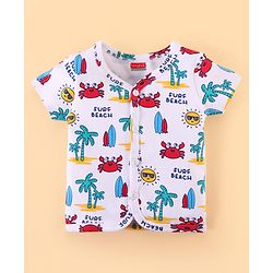 Babyhug 100% Cotton Baby Gift Sets with Beach Theme Print Pack of 7 - White & Blue
