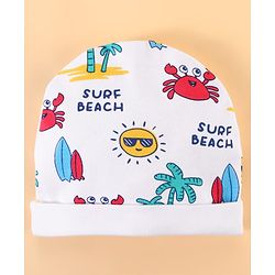 Babyhug 100% Cotton Baby Gift Sets with Beach Theme Print Pack of 7 - White & Blue