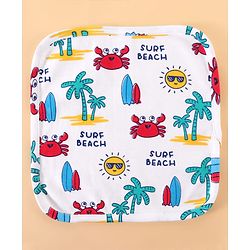 Babyhug 100% Cotton Baby Gift Sets with Beach Theme Print Pack of 7 - White & Blue