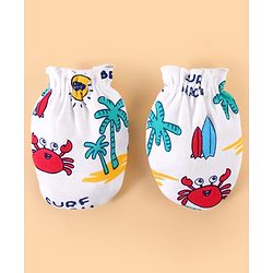 Babyhug 100% Cotton Baby Gift Sets with Beach Theme Print Pack of 7 - White & Blue