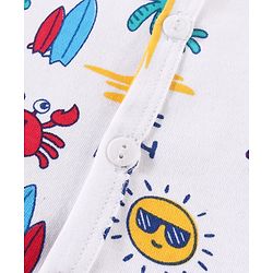 Babyhug 100% Cotton Baby Gift Sets with Beach Theme Print Pack of 7 - White & Blue