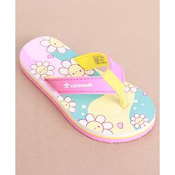 Cute Walk by Babyhug Slip on Flip Flops with Floral Print - Pink