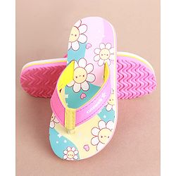 Cute Walk by Babyhug Slip on Flip Flops with Floral Print - Pink