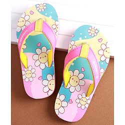 Cute Walk by Babyhug Slip on Flip Flops with Floral Print - Pink