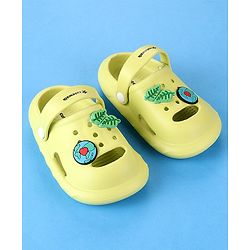 Cute Walk by Babyhug Clogs with Leaves Applique & Back Strap - Lime Green