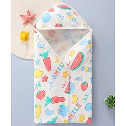 Babyhug Terry Knit Hooded Towel With Vegetable Print L 74 x B 71 cm - White
