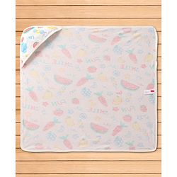 Babyhug Terry Knit Hooded Towel With Vegetable Print L 74 x B 71 cm - White