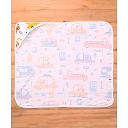 Babyhug Terry Knit Hooded Wrapper With Vehicle Print L 73 x B 73 cm - White