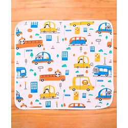 Babyhug Terry Knit Hooded Wrapper With Vehicle Print L 73 x B 73 cm - White