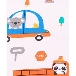 Babyhug Terry Knit Hooded Wrapper With Vehicle Print L 73 x B 73 cm - White