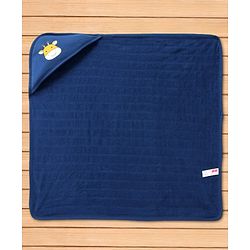 Babyhug Terry Knit Hooded Towel With Striped & Giraffe Print L 72 x B 71 cm - Navy Blue