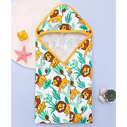 Babyhug Terry Knit Hooded Wrapper With Lion Print L 73 x B 73 cm - Yellow