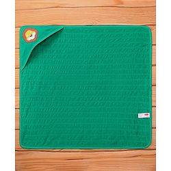Babyhug Terry Knit Hooded Wrapper With Striped & Lion Print L 73 x B 73 cm - Green