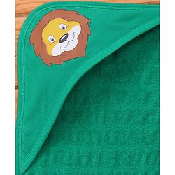 Babyhug Terry Knit Hooded Wrapper With Striped & Lion Print L 73 x B 73 cm - Green