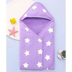 Babyhug Terry Knit Hooded Wrapper With Star Print L 73 x B 73 cm - Lavender