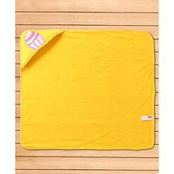 Babyhug 100% Cotton Terry Knit Hooded Towel With Ice Cream & Heart Print L 75 x B 71 cm - Yellow