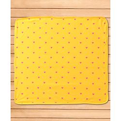 Babyhug 100% Cotton Terry Knit Hooded Towel With Ice Cream & Heart Print L 75 x B 71 cm - Yellow