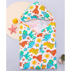 Babyhug Interlock Knit Hooded Towel with Animal Printed L 76.2 x B 76.2 cm - White
