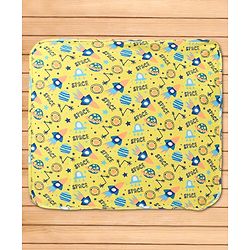 Babyhug Interlock Knit Hooded Wrapper with Space Theme Print L 76 x B 76 cm - Yellow