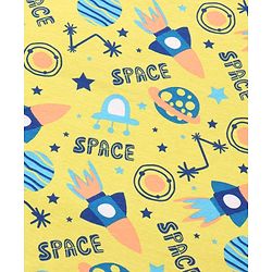 Babyhug Interlock Knit Hooded Wrapper with Space Theme Print L 76 x B 76 cm - Yellow