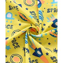 Babyhug Interlock Knit Hooded Wrapper with Space Theme Print L 76 x B 76 cm - Yellow