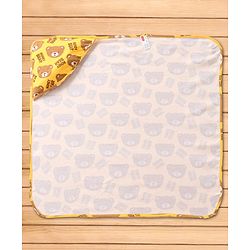 Babyhug Interlock Knit Hooded Wrapper with Bear Print L 76 x B 76 cm - Yellow