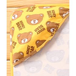 Babyhug Interlock Knit Hooded Wrapper with Bear Print L 76 x B 76 cm - Yellow