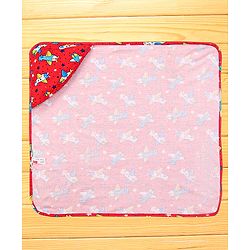 Babyhug Interlock Knit Hooded Towel with Airplane Printed L 76.2 x B 76.2 cm - Red