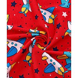 Babyhug Interlock Knit Hooded Towel with Airplane Printed L 76.2 x B 76.2 cm - Red