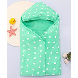 Babyhug Interlock Knit Hooded Towel with Polka Dots Print L 76.2 x B 76.2 cm - Green