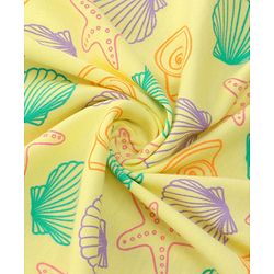 Babyhug Interlock Knit Hooded Wrapper with Sea Life Print L 76.2 x B 76.2 cm - Yellow