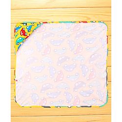 Babyhug Interlock Knit Hooded Towel with Car Print L 76.2 x B 76.2 cm - Yellow