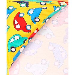 Babyhug Interlock Knit Hooded Towel with Car Print L 76.2 x B 76.2 cm - Yellow
