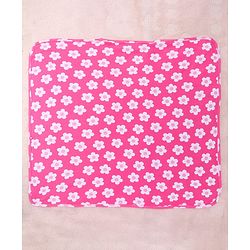 Babyhug Interlock Knit Wrapper With Floral Print & Hood L 76 X B 76 cm- Dark Pink