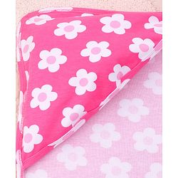 Babyhug Interlock Knit Wrapper With Floral Print & Hood L 76 X B 76 cm- Dark Pink