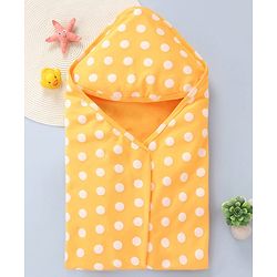 Babyhug Interlock Knit Hooded Wrapper with Polka Dots Print L 76 x B 76 cm - Yellow